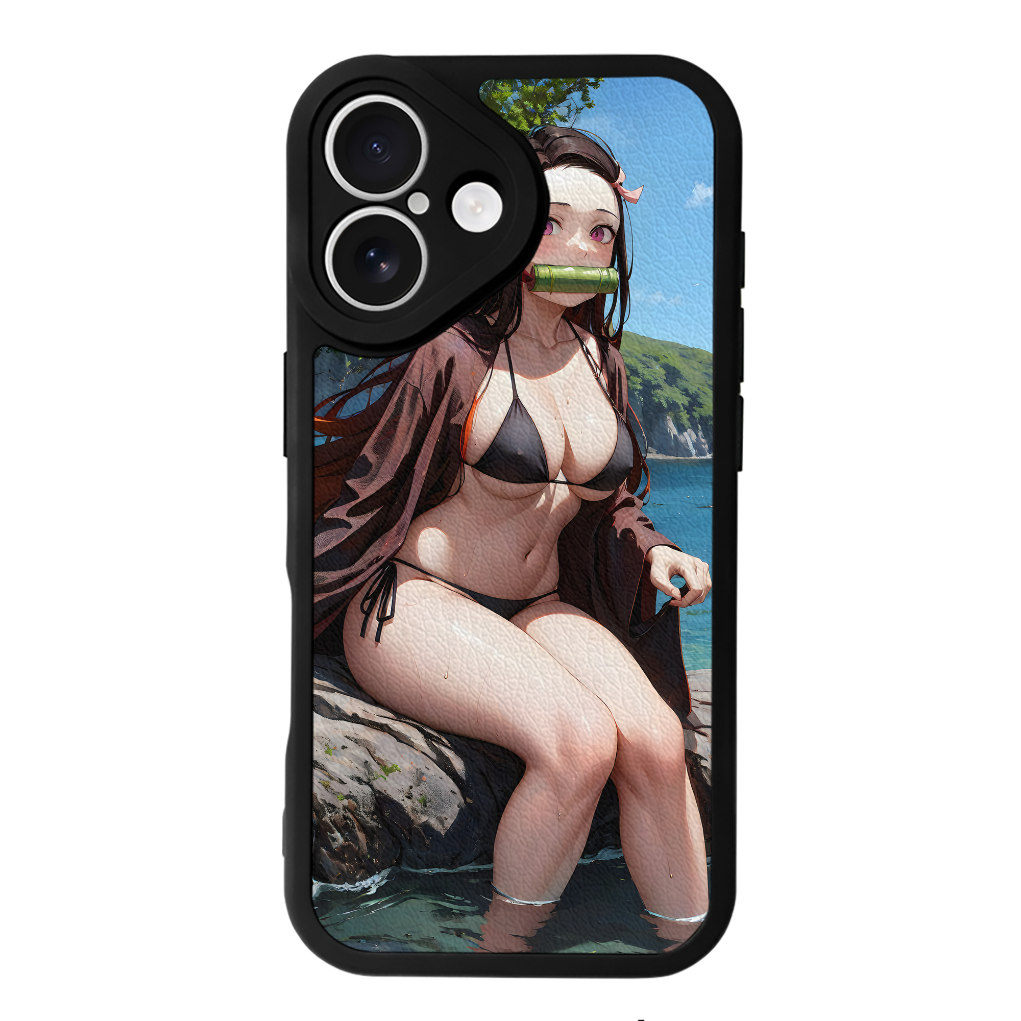 （画像用） 鬼滅の刃（きめつのやいば）竈門 禰󠄀豆子／かまど ねずこ Kamado Nezuko 【iPhone 16シリーズ対応】シリコンスマホケース（レザー調） 材質：シリコン